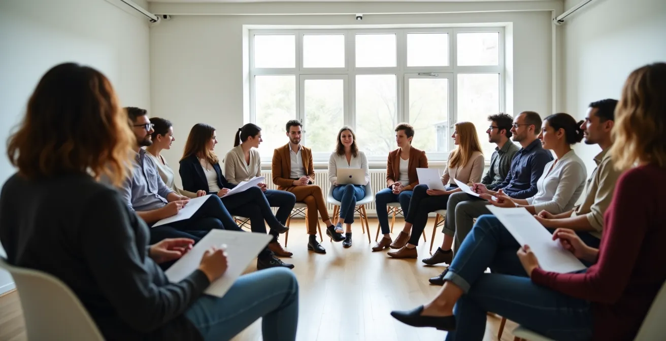 Bürgerdialog-Workshop mit verschiedenen Teilnehmern in hellem Konferenzraum