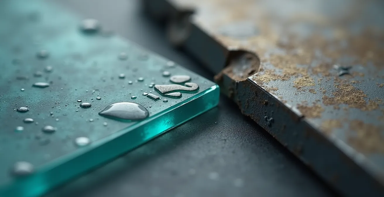 Abstrakte Darstellung der Kluft zwischen theoretischen Ethik-Prinzipien und praktischer Umsetzung