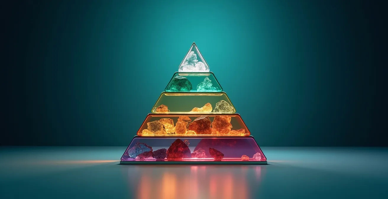 Visuelle Darstellung eines Emerging Markets Portfolio-Aufbaus in Pyramidenstruktur