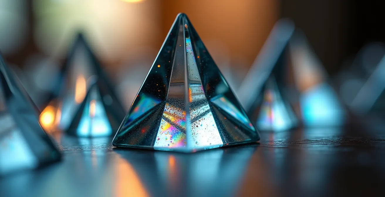 Führungskraft filtert Trendinformationen durch kristallklare Glasprismen