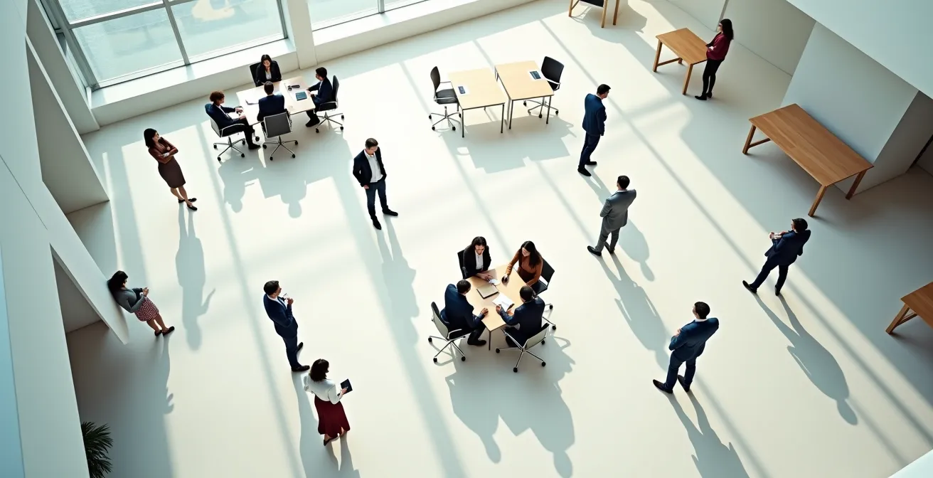 Abstrakte Visualisierung von Netzwerkverbindungen mit unterschiedlicher Stärke und Distanz