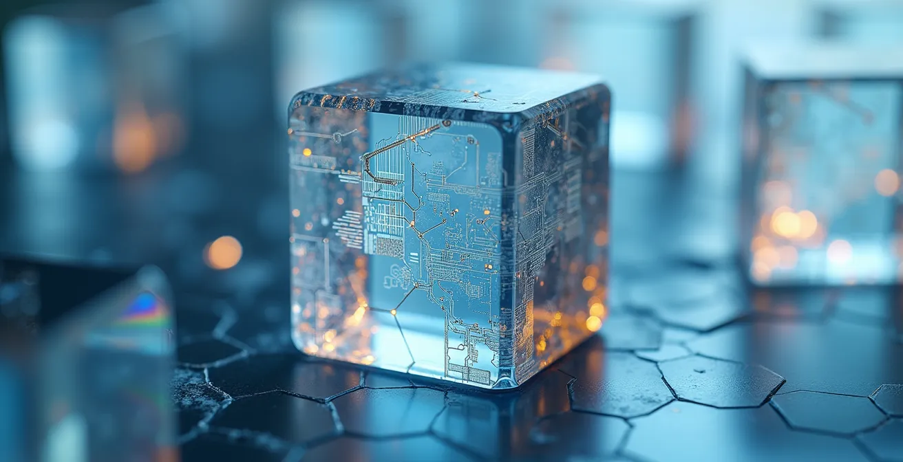 Abstrakte Darstellung von Vertrauen durch vernetzte Glaswürfel