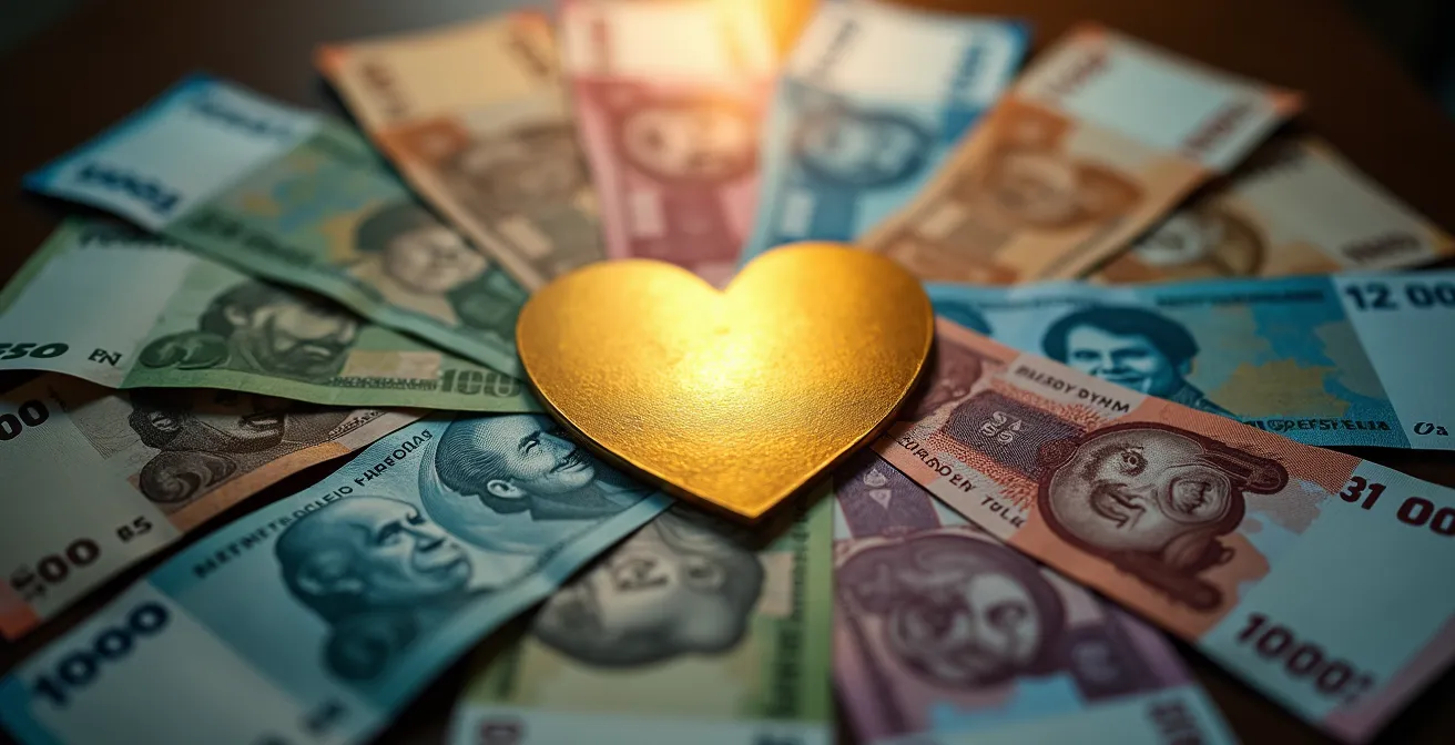 Visualisierung der Währungsdiversifikation im Portfolio, dargestellt durch verschiedene Währungssymbole, die einen schützenden Kreis um ein zentrales Investment-Icon bilden.