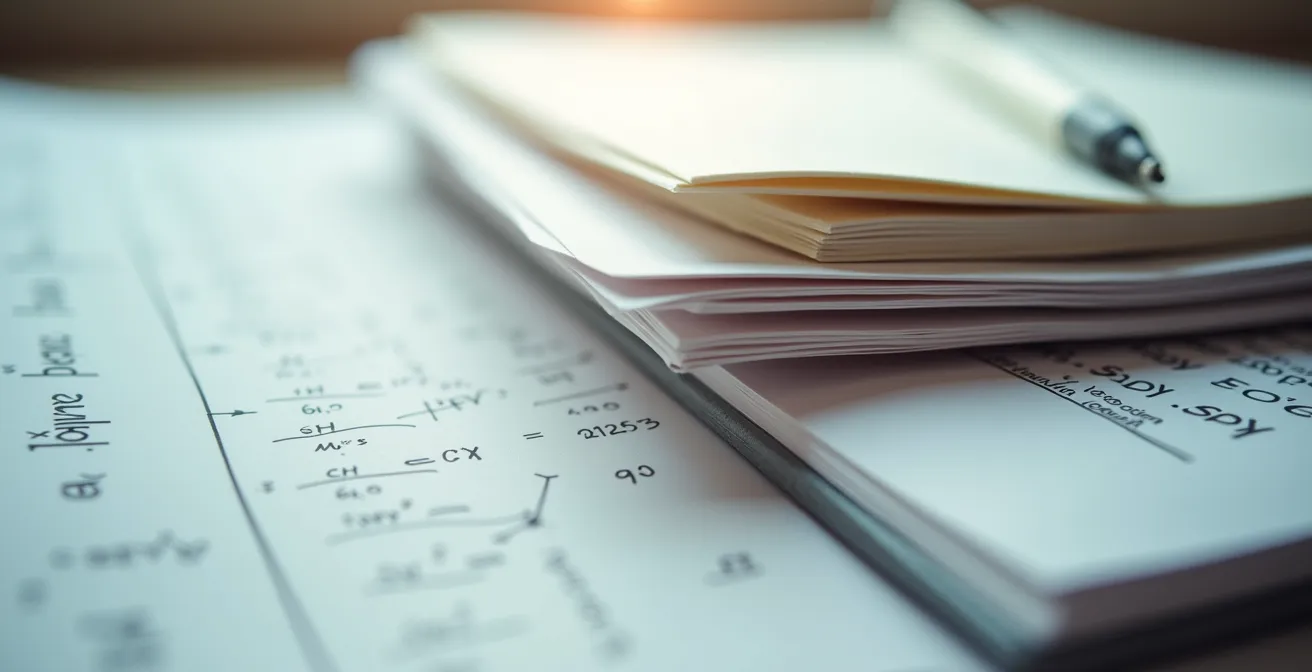 Makroaufnahme von Labornotizen mit unleserlichen Formeln und Datenblättern, symbolisiert mangelnde Dokumentation